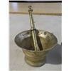 Image 2 : Pair of brass mortal and pestle , and small vase