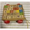 Image 1 : Vintage Kids Wooden Blocks & Wagon