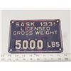 Image 1 : 1931 SK 5000lb gross weight plate