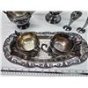 Image 2 : Silver plated tea pot, cream n sugar dishes, w/ tray plus 1 large creamer & salt n pepper shakers