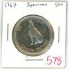 Image 1 : 1967 Canadian centennial silver "wolf" 50 cent coin - specimen