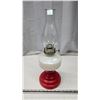 Image 1 : Red/white glass oil lamp, w/ chimney