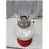 Image 2 : Red/white glass oil lamp, w/ chimney
