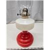 Image 3 : Red/white glass oil lamp, w/ chimney