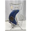 Image 1 : Retro magazine stand, w/ blue moon spaghetti lamp shade - works - 25"Hx13x13"