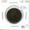 Image 1 : 1901 Canadian Victorian Large Cent. Last issue of Queen Victoria. VF-30. Nice.