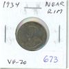 Image 1 : 1934 Near Rim Canadian Nickel 5 Cents. S is Near the Rim. VF-20.