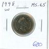 Image 1 : 1998W Nickel 5 Cents. Minted in Winnipeg. MS-65. Nice.