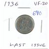 Image 1 : 1936 Canadian Silver 10 Cents. Last issue of King George V. VF-20.