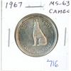 Image 1 : 1967 Canadian Silver 50 Cents. Howling Wolf. One Year Type. MS-63 with Cameo.
