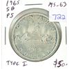 Image 1 : 1965 Type I Canadian Silver Dollar. Small Beads, Pointed 5 variety. MS-63. Nice.