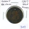 Image 1 : Great Britain. 1807 Half Penny. Poor with hole for suspension.