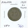 Image 1 : Malaya. 1950 20 Cents. King George VI. VF+.