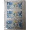 Image 1 : Lot of 3 Consecutive Serial Number 2006 $5 notes. Jenkins-Dodge signatures. AOM Prefix. BC-67a. Hock