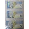 Image 2 : Lot of 3 Consecutive Serial Number 2006 $5 notes. Jenkins-Dodge signatures. AOM Prefix. BC-67a. Hock
