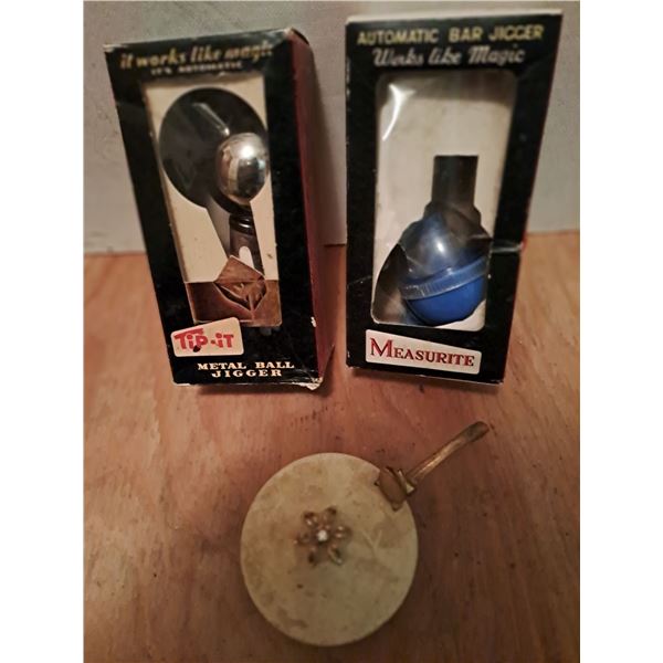 Two Vintage Ball and Jiggers and one vintage ashtray
