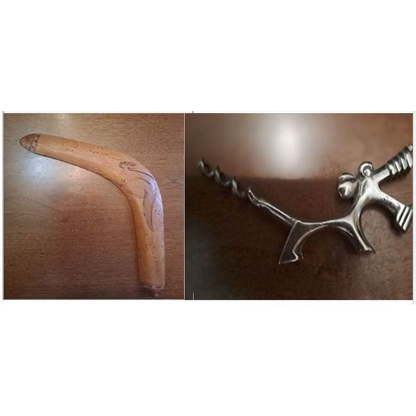 Vintage Australian Boomerang and vintage dog corkscrew