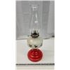 Image 1 : Red and white scotty dog, glass oil lamp - w/ chimney