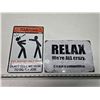 Image 1 : 2 - 8x11" tin signs - "Relax" & "Warning"