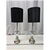 Image 1 : 2 Modern glass n stainless steel table lamps, w/ shade - 28"H