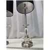 Image 4 : 2 Modern glass n stainless steel table lamps, w/ shade - 28"H