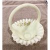 Image 1 : Vintage Fenton daisies on custard glass happiness basket, ruffled edge. 6 1/2 "x 6" and 8" high