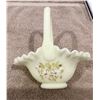 Image 3 : Vintage Fenton daisies on custard glass happiness basket, ruffled edge. 6 1/2 "x 6" and 8" high