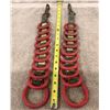 Image 1 : Vintage leather horse harness line spreaders with red celluloid rings.  18" long