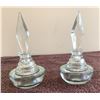 Image 1 : Pair of vintage pressed glass perfume bottles with long diamond toppers.  Chip on one (in photo)  He