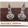 Image 3 : Pair of vintage pressed glass perfume bottles with long diamond toppers.  Chip on one (in photo)  He