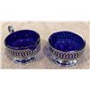 Vintage chrome and cobalt blue glass cream and sugar set.