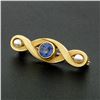 Image 2 : Antique Whiteside & Blank 14k Gold Montana Sapphire Natural Pearl Petite Brooch
