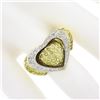 Image 3 : Vintage 14k TT Gold Pave Fancy Yellow & White Diamond Large Wide Dual Heart Ring