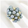 Image 3 : 14k Yellow Gold Bluish Gray Pearl w/ Etched Leaf Large Cluster Cocktail Ring