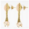 Image 4 : Vintage 18K Gold Angel Skin Coral Button & Rope Frame Round Bead Dangle Earrings