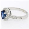 Image 2 : 14k White Gold 1.33 ctw FINE Pear Sapphire Solitaire Ring w/ Round Diamond Halo