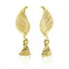 Image 1 : 14K Yellow Gold Grooved Textured Wing Feather White Pearl Drop Dangle Earrings