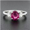 Image 3 : Vintage 18K White Gold GIA NO HEAT Pink Sapphire & Heart Diamond Accents Ring