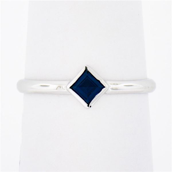 NEW Petite 14k White Gold 0.25 ctw Square Step Cut Bezel Sapphire Solitaire Ring