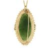 Image 5 : Vintage 14k Gold Large Oval Cabochon Jade Pearl Twisted Wire Halo Brooch Pendant