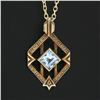 Image 3 : Antique Art Nouveau 14K Gold Aquamarine Hand Etched Open Petite Pendant & Chain
