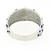 Image 5 : 14k White Gold Royal Blue Enamel Dot Tufted Grid w/ Dual Finish Wide Band Ring