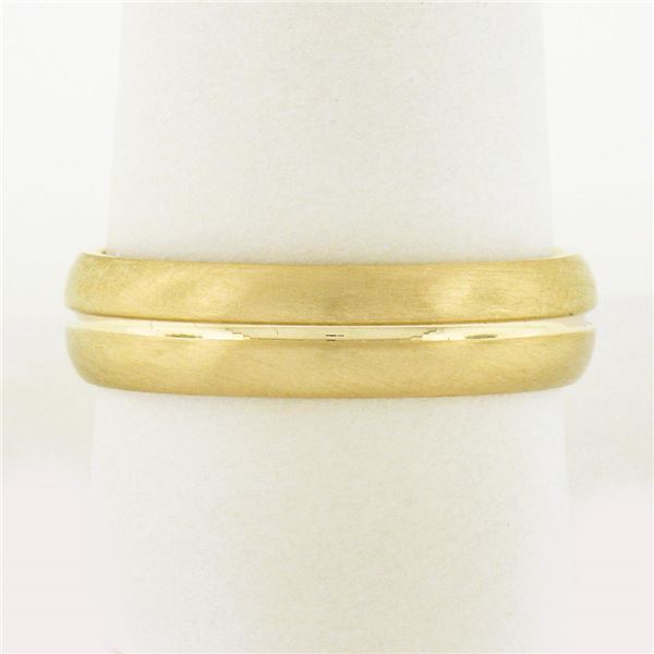 NEW Mens 14k Yellow Gold 5.6mm Grooved Brushed Finish Dome Wedding Band Ring