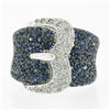 Image 4 : Levian 18k White Gold 1.80 ctw Pave Set Sapphire & Diamond Large Wide Buckle Rin