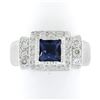 Image 1 : 14K White Gold 1.65 ctw Princess Iolite Bezel Solitaire Diamond Halo Brushed Rin
