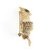 Image 5 : Vintage Detailed Textured 14K TT Gold Diamond & Chalcedony Owl on Branch Brooch