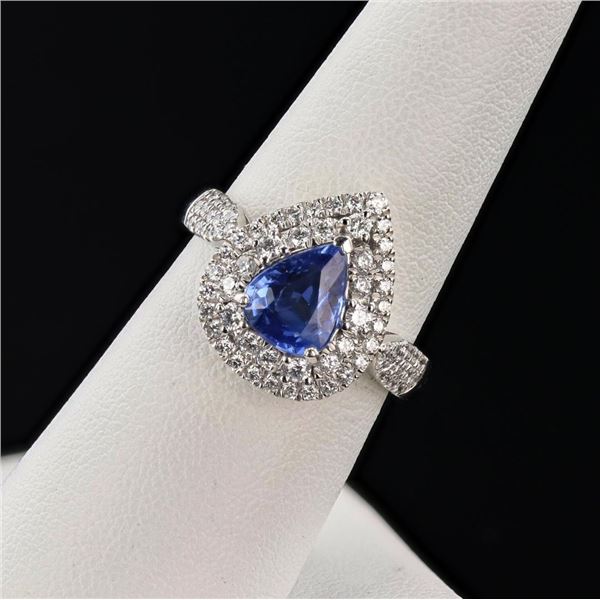 1.55 ctw Blue Sapphire and 0.62 ctw Diamond Platinum Ring (GIA CERTIFIED)