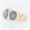 Image 6 : Men's Vintage Bold 14k Rose Gold 34.25 ctw Bezel Oval Star Sapphire 3 Stone Ring