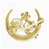 Image 3 : Antique Art Nouveau 14k Gold Crescent Moon Blue Enamel Seed Pearl Flowers Brooch