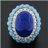 Image 2 : Vintage 14k Gold Cabochon Lapis Turquoise Bead & Diamond Textured Cocktail Ring